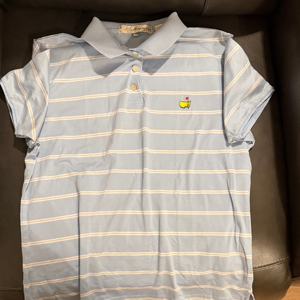 Magnolia Lane Master’s Blue Striped Kids Polo Shirt Size Medium